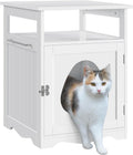 Hidden Cat Litter Box End Table with Open Shelf (White)