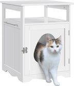 Hidden Cat Litter Box End Table with Open Shelf (White)