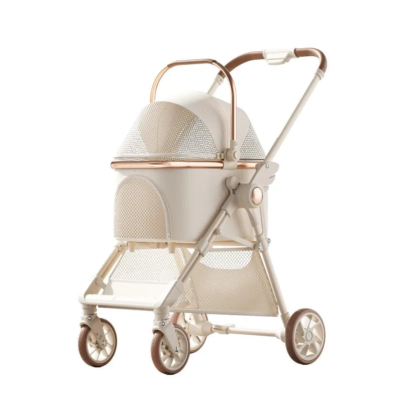 Lightweight Foldable Pet Stroller with Detachable Carrier for Small Dogs & Cats — Portable Walking Cart