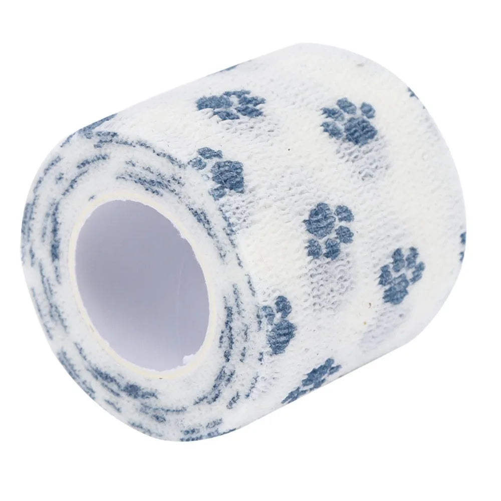 Pet Self-Adhesive Bandage Wrap (Breathable, Elastic, Paw Print Pattern)