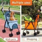 Heavy-Duty Oxford Fabric Foldable Pet Stroller with Storage Basket — Lightweight Dog Shopping Cart