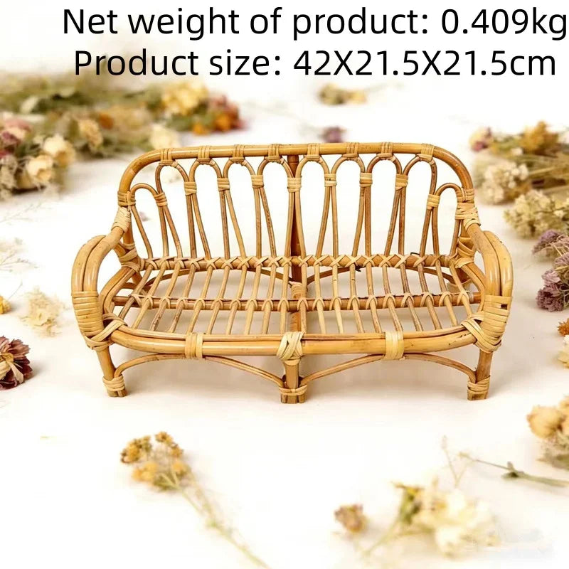 Handwoven Rattan Cat Sofa Bed & Photo Prop