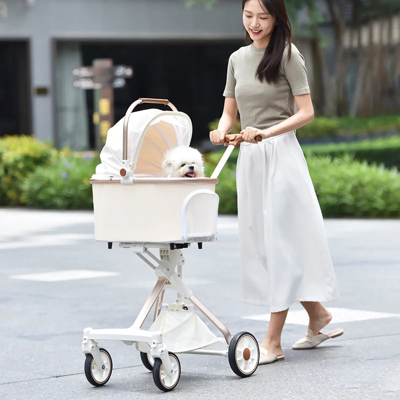 4-Wheel Foldable Pet Trolley with Detachable Carrier — Travel Bag, Cat Cart & Puppy Stroller