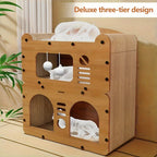 Wooden Cat Scratcher House with Cardboard Lounge Bed