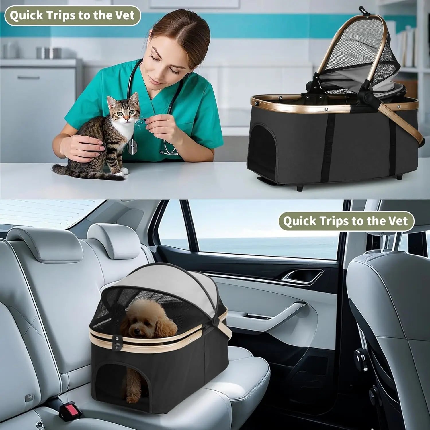 Foldable Multi-Pet Stroller with Detachable Carriers & 4 Lockable Wheels