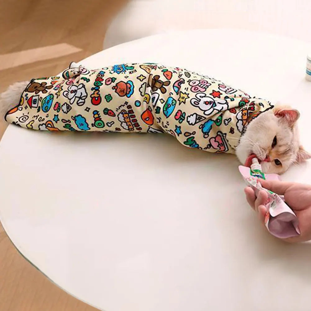 Self-Adhesive Cat Restraint Wrap — Anti-Bite Grooming & Nail Trim Bag