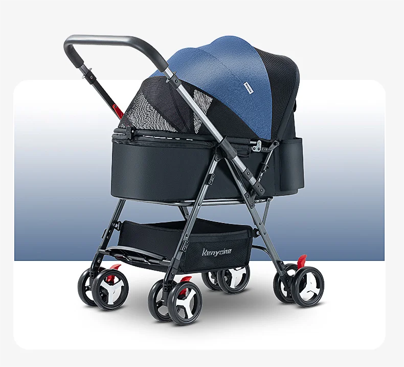 All-Weather Canopy 4-Wheel Foldable Pet Stroller for Small & Medium Dogs & Cats — Compact Outdoor Adventure
