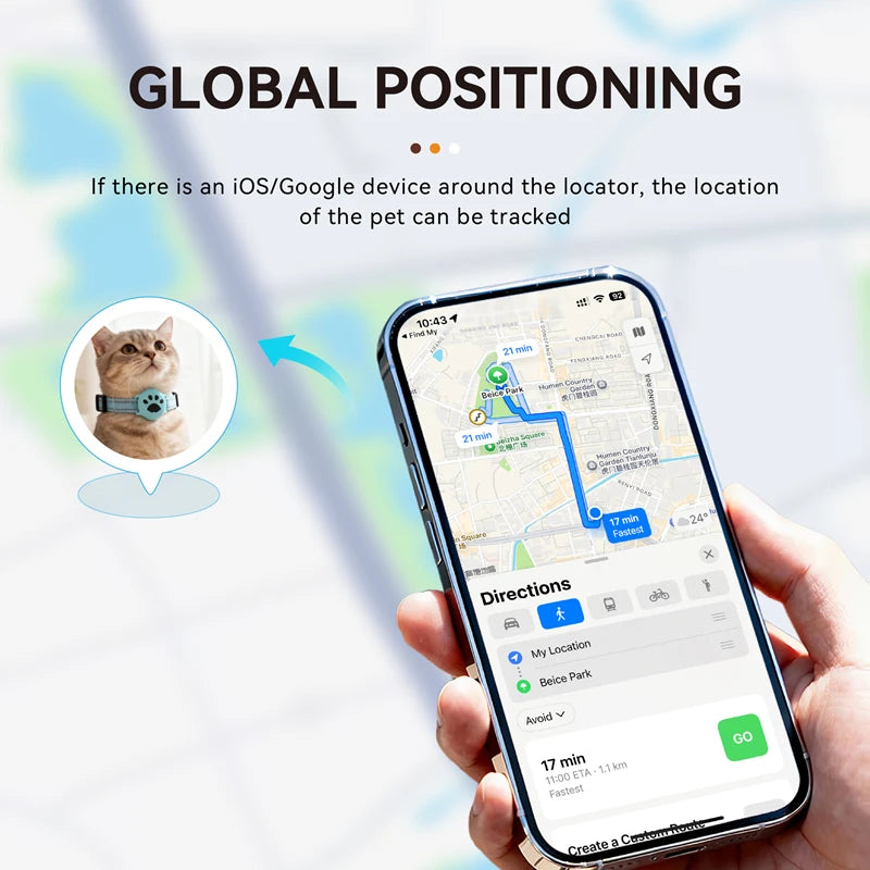 IP67 Waterproof GPS Animal Tracker Collar for Cats & Dogs (iOS & Android)