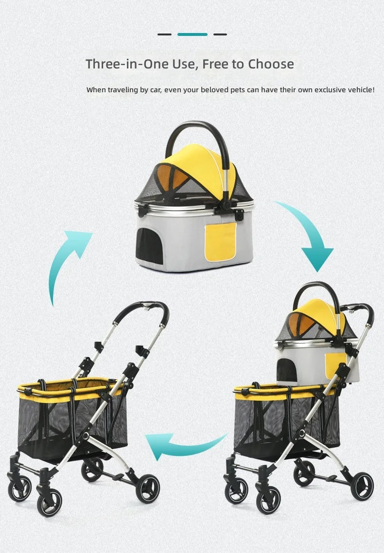 Double-Deck Shock-Absorbing Pet Stroller for Dogs & Cats — Durable Outdoor Multi-Pet Travel Carrier