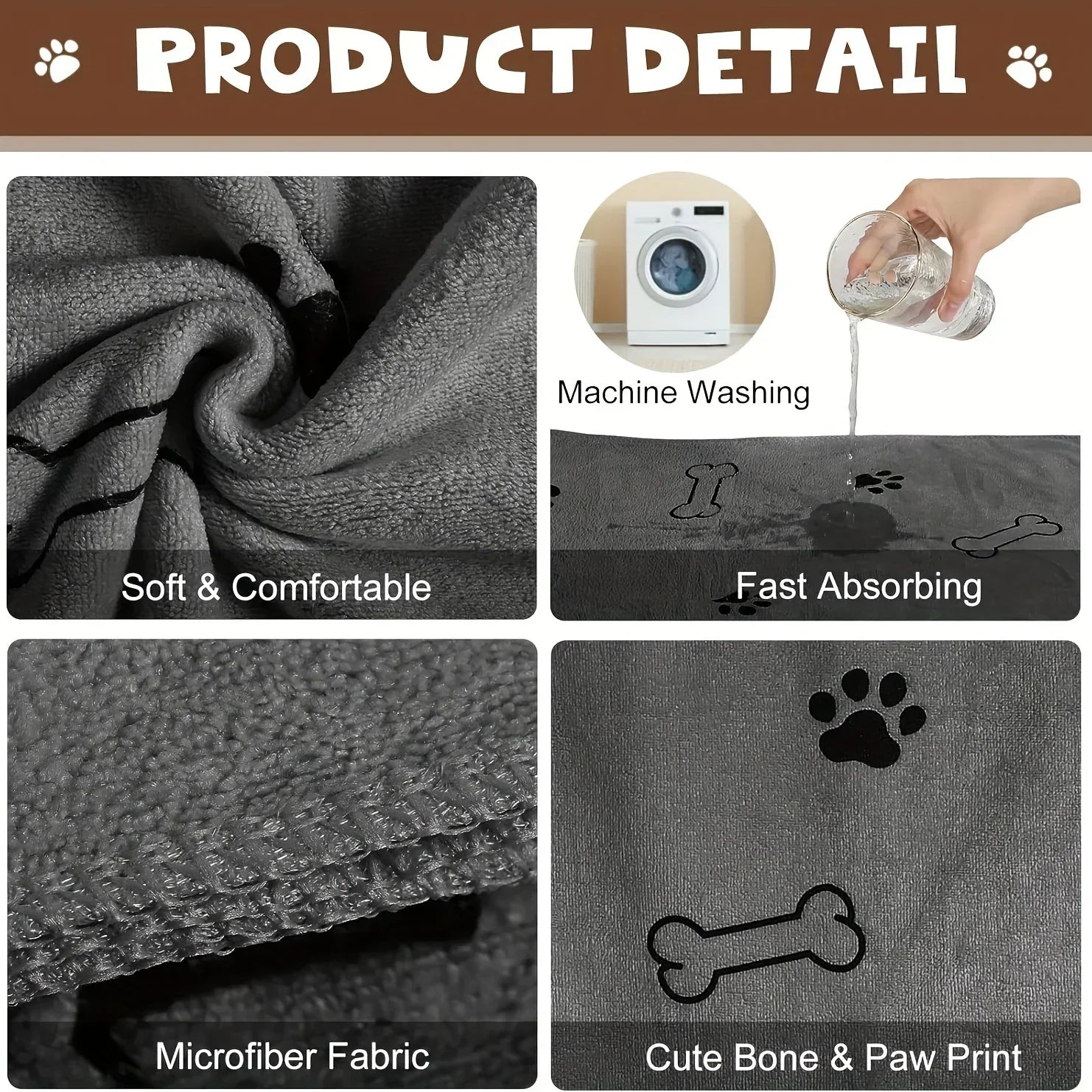Pet Bath Towel — Quick-Drying Absorbent Towel for Dogs & Cats, 60×100cm