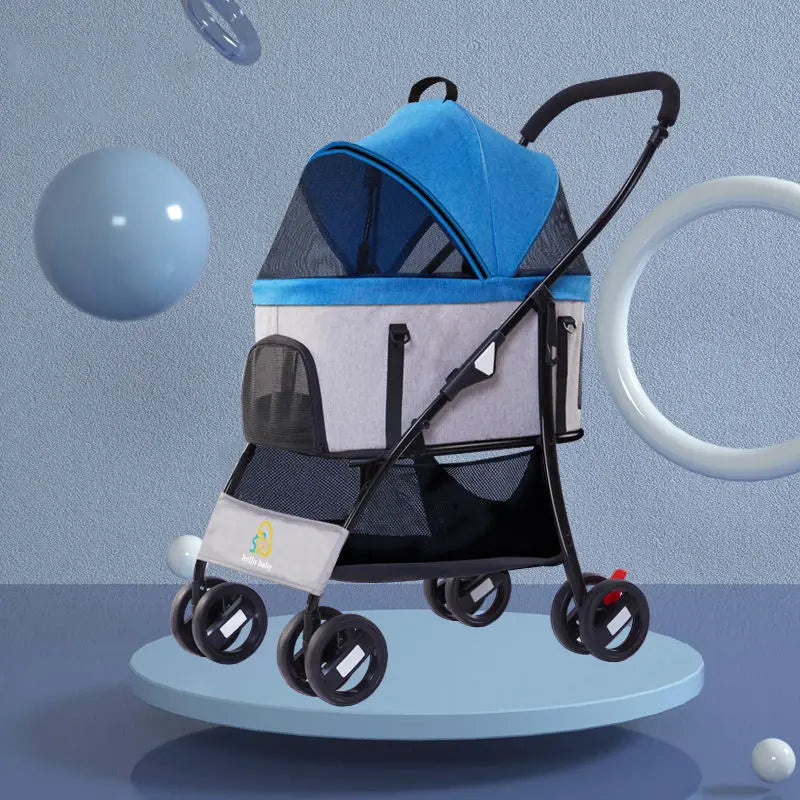Luxury 3-in-1 Dog Travel Stroller Cat Puppy Carrier 4 Wheels Portable Folding Pet Strollers Elegant Transparent Detachable