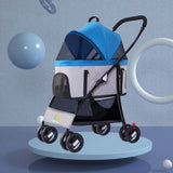 Luxury 3-in-1 Dog Travel Stroller Cat Puppy Carrier 4 Wheels Portable Folding Pet Strollers Elegant Transparent Detachable