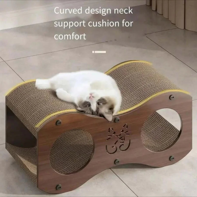 Walnut Cat Scratching Post with Integrated Bed, All-Season