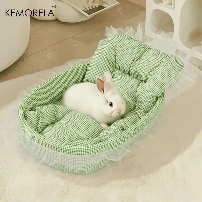 Fluffy Bunny Princess Bed — Plush Nest with Lace Trim