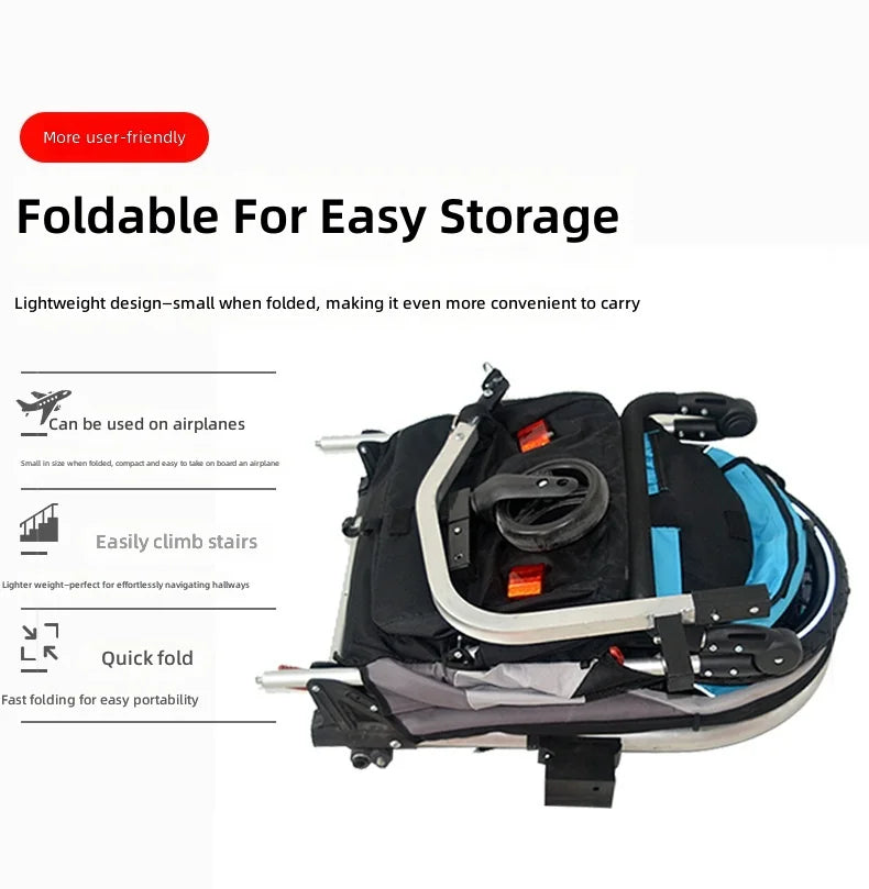2-in-1 Pet Bicycle Trailer & Dog Stroller with Detachable Design — Portable Foldable Outdoor Cart