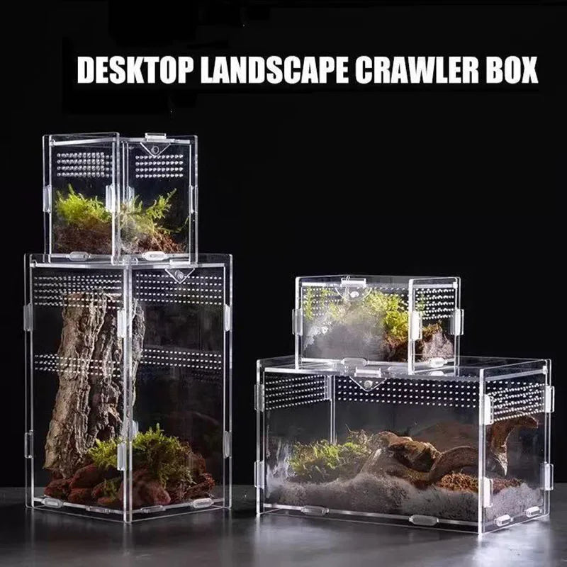 Acrylic Reptile Breeding Box — Magnetic Anti-Escape Feeding Cage