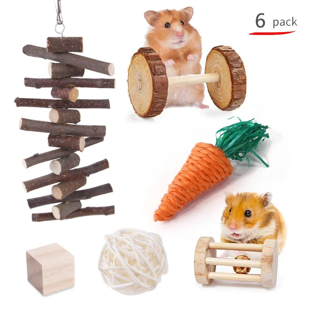 Wooden Molar Chew Toy Set — For Rabbits, Guinea Pigs & Small Pets