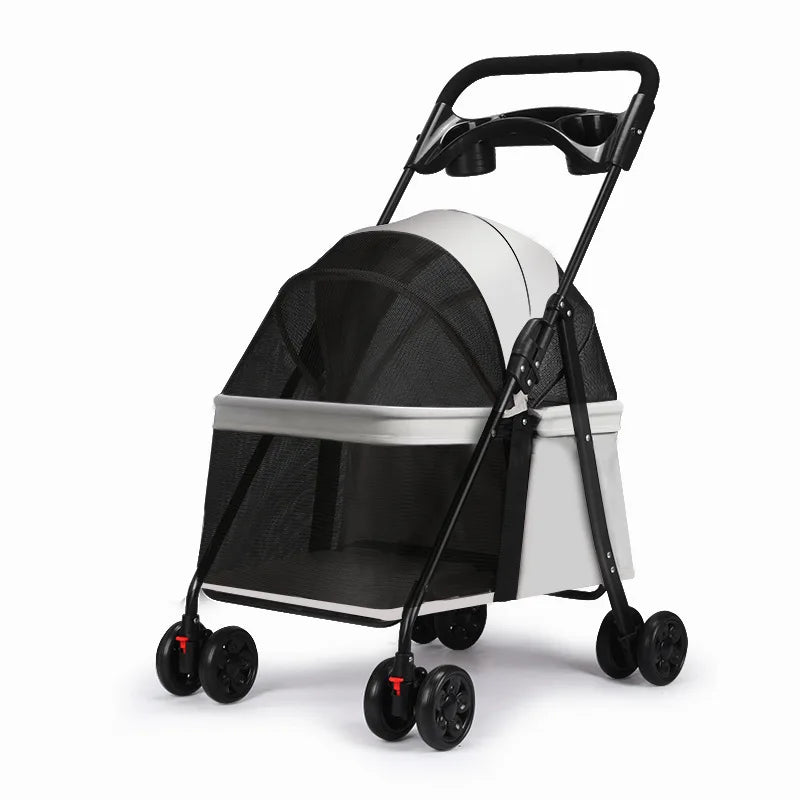Luxury Lightweight Foldable Outdoor Pet Stroller with Detachable Mesh Storage Basket