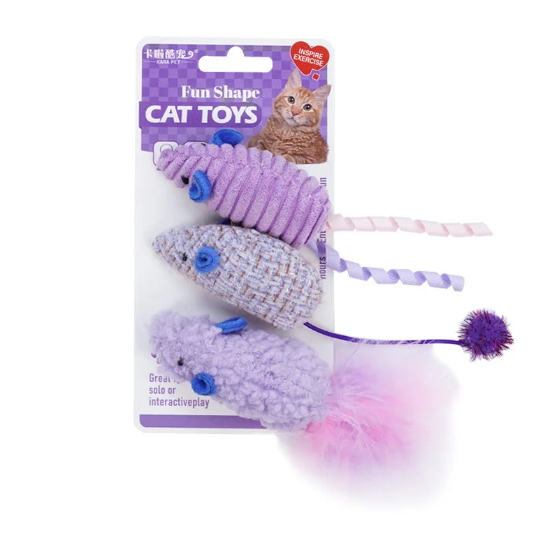 3-Pack Squeaky Catnip Mouse Toys — Rattling Plush Mice for Cats