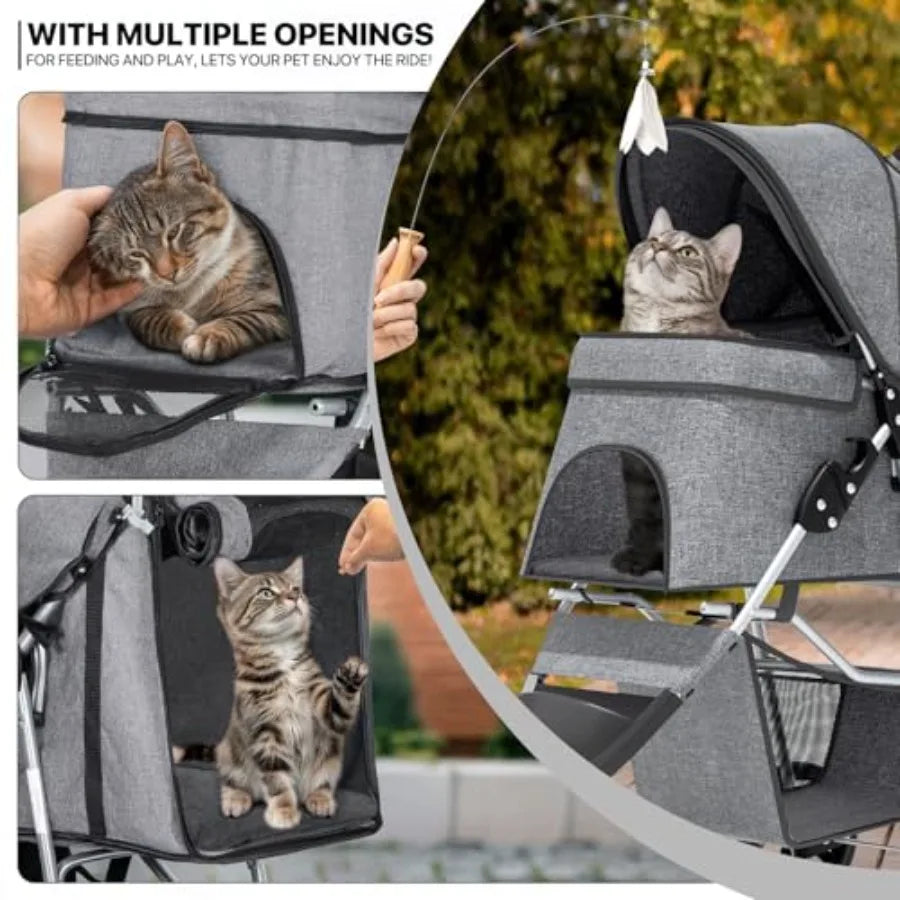 3-Wheel Lightweight Foldable Jogger Pet Stroller with Storage Basket for Small & Medium Dogs & Cats