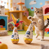Christmas Wooden Tumbler Cat Toy (Catnip & Feather)