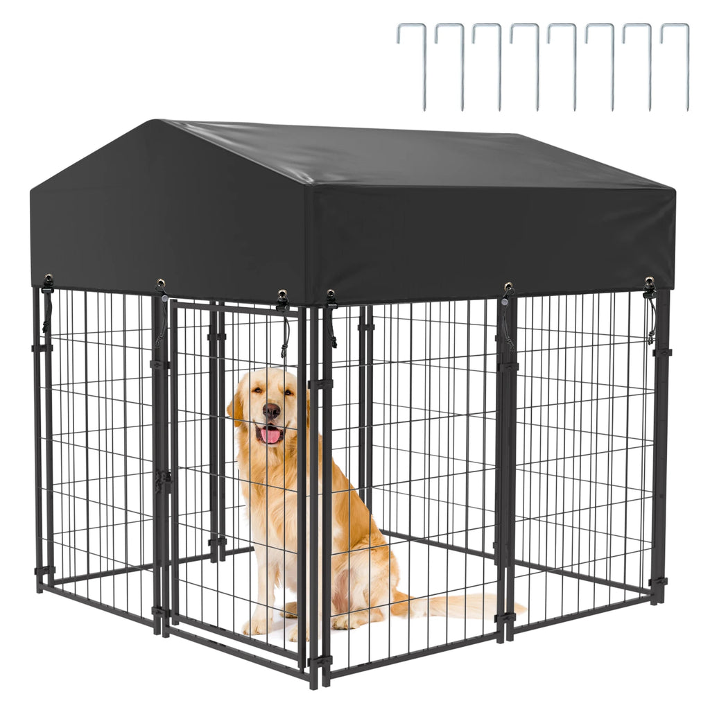 Outdoor Dog Kennel Run with Canopy Cover & Ground Stakes