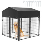 Outdoor Dog Kennel Run with Canopy Cover & Ground Stakes
