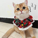 Christmas Snowflake Plaid Pet Bib Collar (Lace Bowknot & Bell)