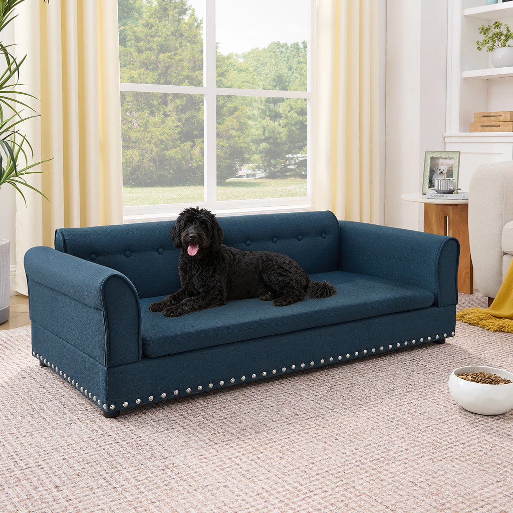 Oversized Linen Pet Sofa Bed with Backrest for Large Dogs