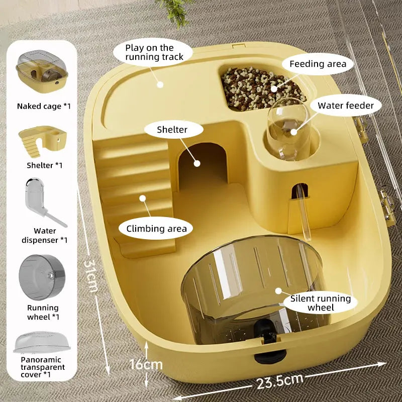 Transparent Hamster Habitat — Mini Villa-Style Small Pet Cage