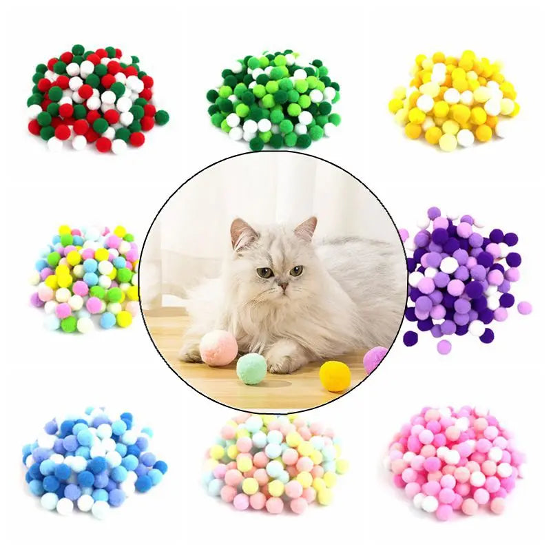 Plush Cat Puff Ball Toys — Soft Stretch Chew & Play Balls, Bulk Packs