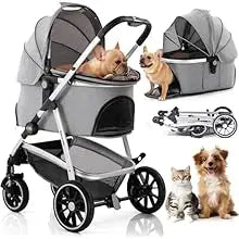 3-in-1 Lightweight Aluminum 4-Wheel Foldable Pet Stroller — Multifunction Travel System for Dogs & Cats