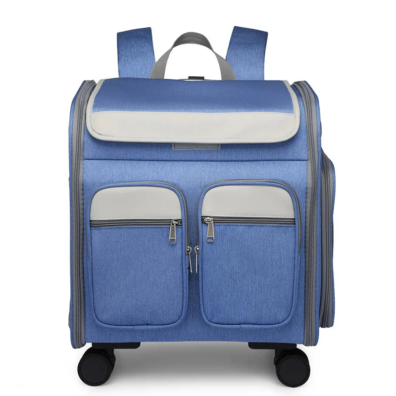 Luxury Foldable Wheeled Pet Trolley Carrier Bag with Telescopic Handle — Approved Travel Case