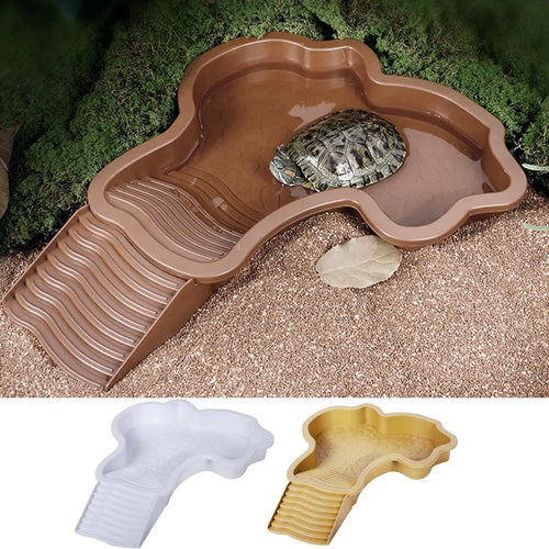 Reptile Bathing Pool with Ramp — Slip-Proof Soaking Tub for Turtles & Tortoises