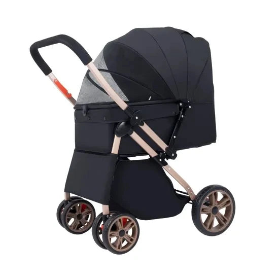 Foldable Pet Stroller Cart with Changeable Handle Configuration for Cats