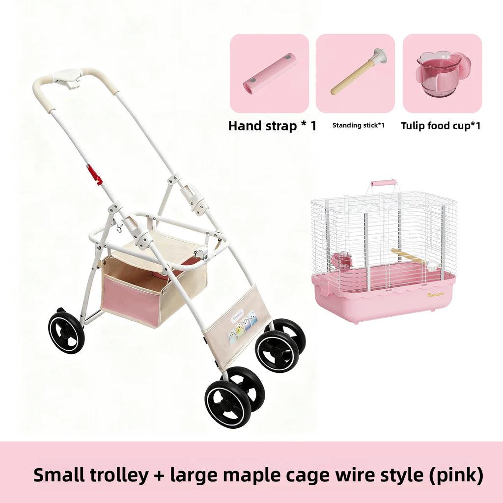 Foldable Lightweight Pet Stroller with Storage Space for Parrots, Dogs & Cats — Portable Outdoor Cart
