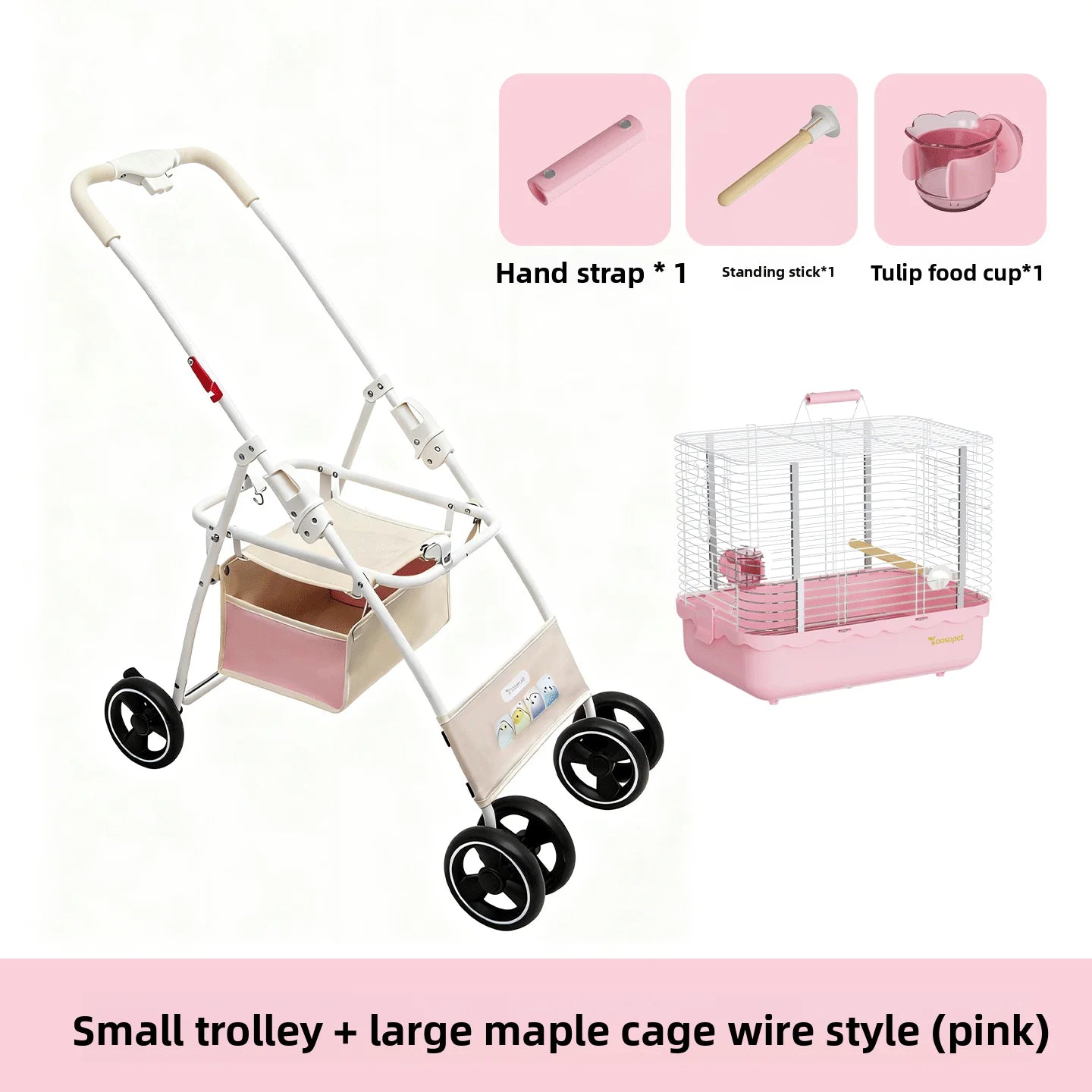 Foldable Lightweight Pet Stroller with Storage Space for Parrots, Dogs & Cats — Portable Outdoor Cart