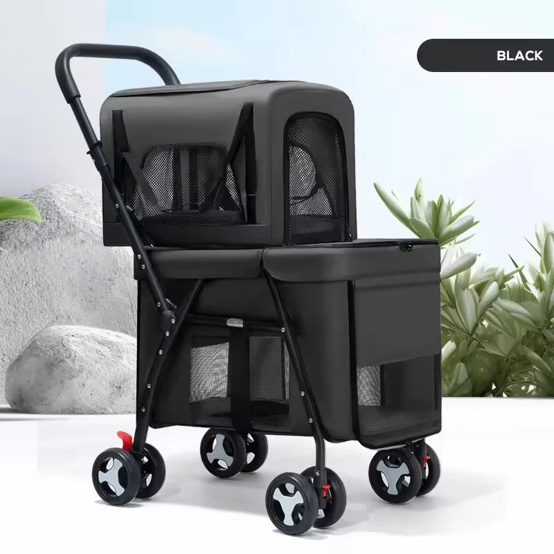 Luxury Double-Layer ABS 4-Wheel Pet Stroller for Small & Large Dogs & Cats — Eco-Friendly Lightweight Travel Carrier