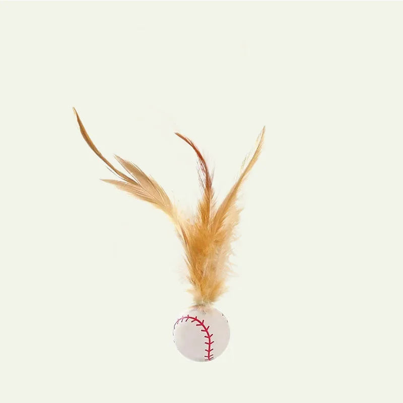 Feather Stick Bouncy Ball Cat Toy with Catnip — Feather Tossing Ball for Interactive Play