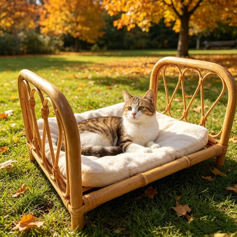 Mini Rattan Cat Bed Frame for Kitten Photo Shoots
