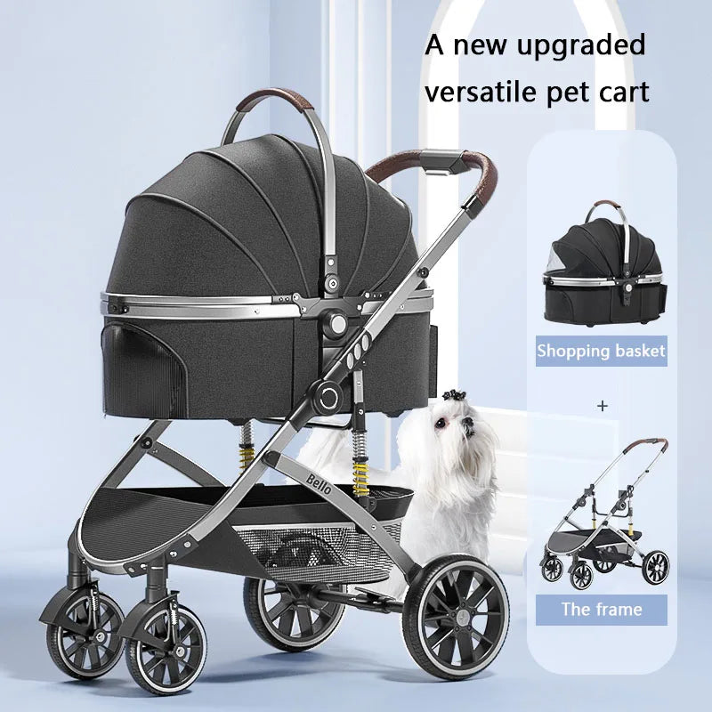 Bello Pet Trolley Stroller for Dogs & Cats — Multi-Function Travel Cart with Carrier Compartment