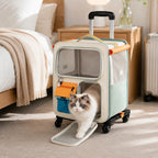 2-in-1 Rolling Cat Carrier with Wheels & Telescopic Handle — Clear Window Breathable Pet Travel Bag