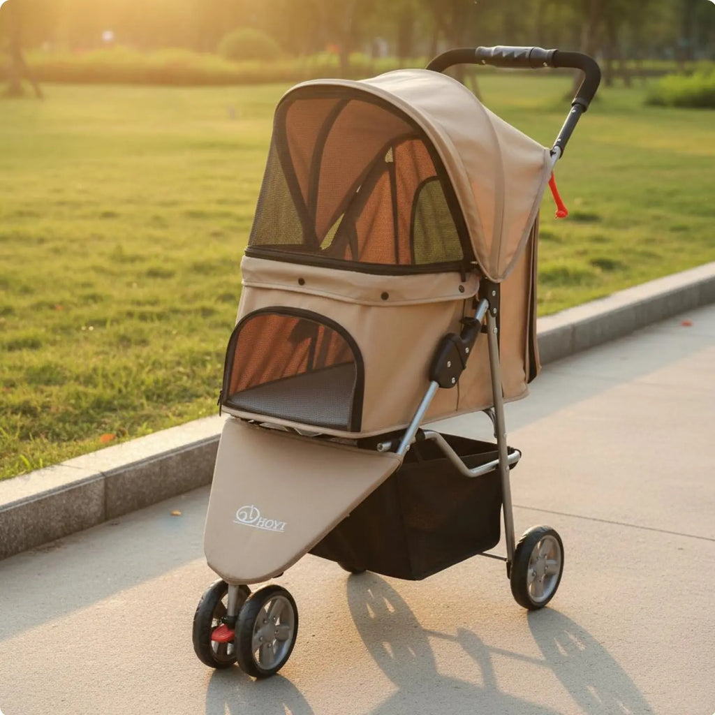 3-Wheel Single-Button Foldable Pet Carriage for Dogs & Cats — Lightweight Breathable Mesh Carrier
