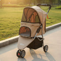 3-Wheel Single-Button Foldable Pet Carriage for Dogs & Cats — Lightweight Breathable Mesh Carrier