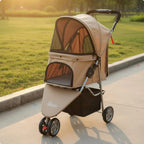 3-Wheel Single-Button Foldable Pet Carriage for Dogs & Cats — Lightweight Breathable Mesh Carrier