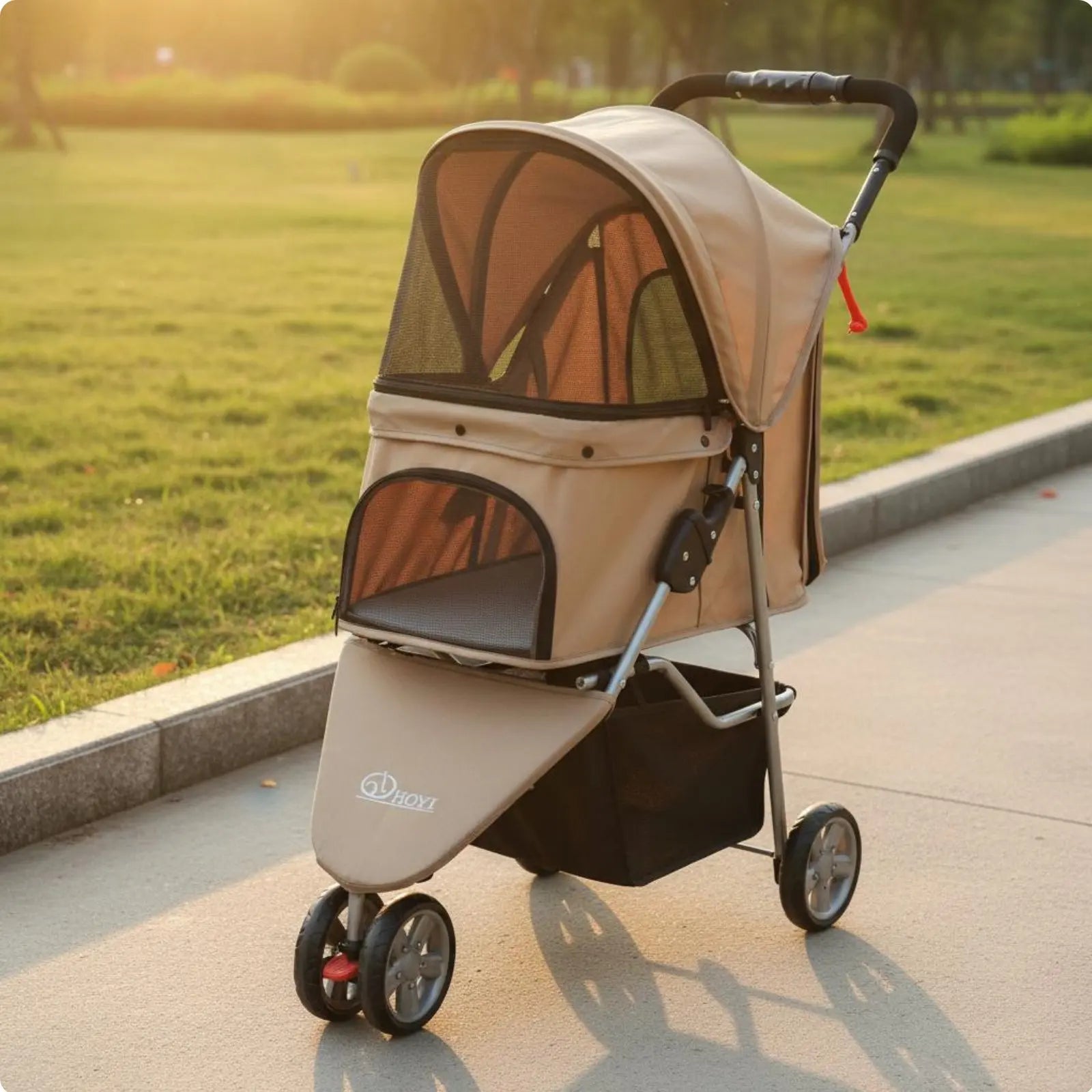 3-Wheel Single-Button Foldable Pet Carriage for Dogs & Cats — Lightweight Breathable Mesh Carrier