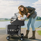 Foldable Double Pet Stroller with Detachable Carriers & 4-Lock System