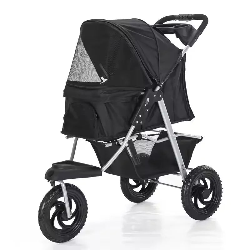 Waterproof Foldable 3-Wheel Pet Stroller with Removable Cage Carrier for Cats & Dogs