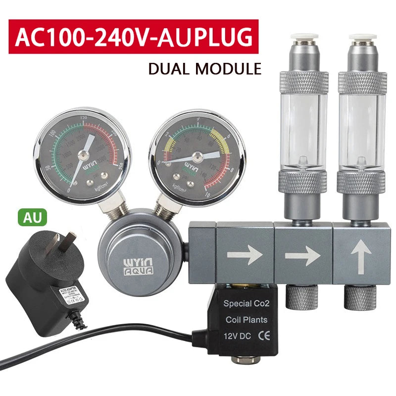 Aquarium CO2 Pressure Regulator with Solenoid Valve (Bubble Meter, Quick-Connect)