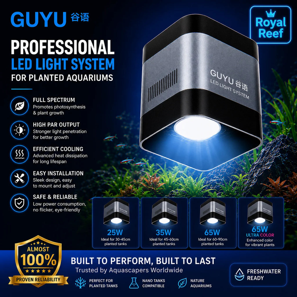 GUYU WRGB Full Spectrum Aquarium LED Lamp (25/35/65W, Clip-On, Plant & Fish)